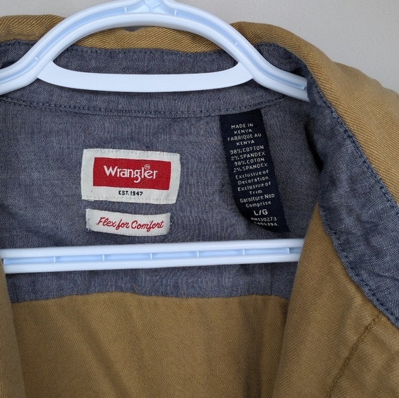 Wrangler Flex For Comfort Camel Button Down Work Shirt Mens Large - Picture 4 of 9